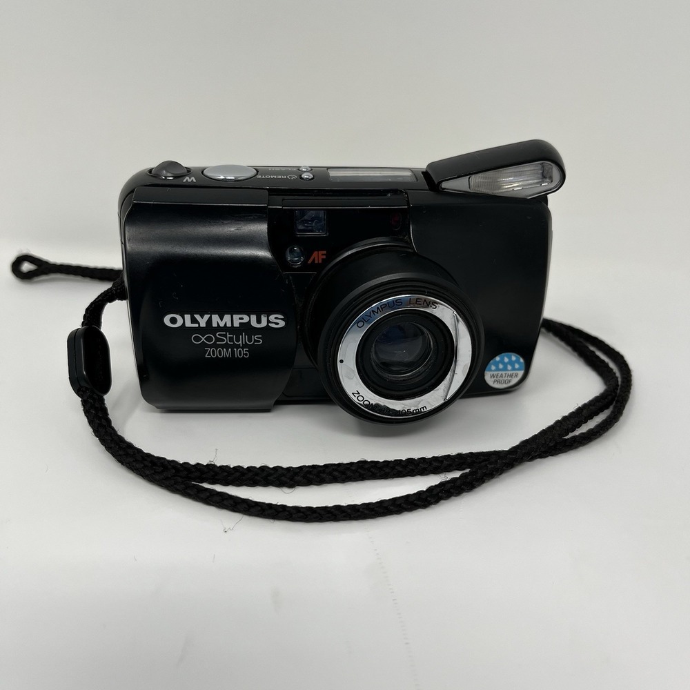 Olympus Infinity Stylus Zoom 105 35mm Film Camera Black - FOR PARTS (Stuck Lens)